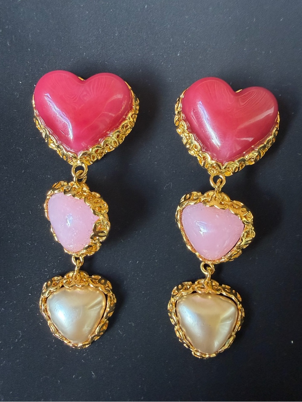CHANEL Vintage Heart Gripoix & Faux Pearl Clip-On Earrings
